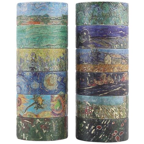 lot De 12 Rouleaux De Ruban Adhsif Dcoratif Mignon En Feuille D'or Van Gogh Pour Bricolage Et Emballage Cadeau, Dcoration De Vacances, Ruban  Dcou