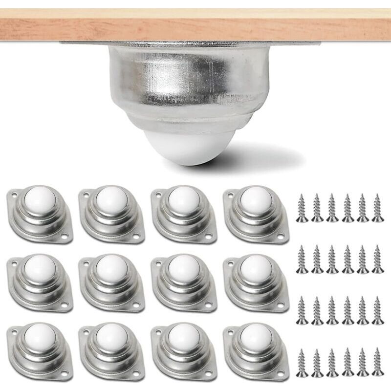 Lot de 12 roulettes à billes pour meubles. Roues à billes de transfert de roulement, roulettes pour meubles de transmission. Rouleau de transport,