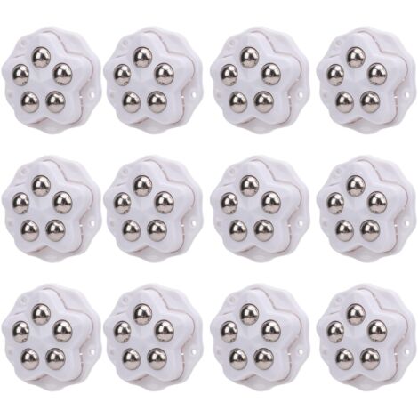 Lot de 12 roulettes auto-adhésives avec plaquettes de frein, rotation à 360 degrés, roulettes de meubles robustes pour appareils électroménagers, bibliothèque, table de nuit, jardinières, blanc