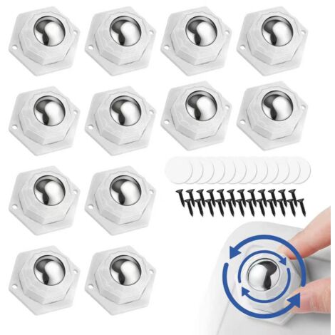 Lot de 12 Roulettes Auto-Adhésives, Roulette Universelles Pivotantes à 360°, Mini Roulette à Billes Autocollantes en Plastique pour Meubles, Boîte de Rangement