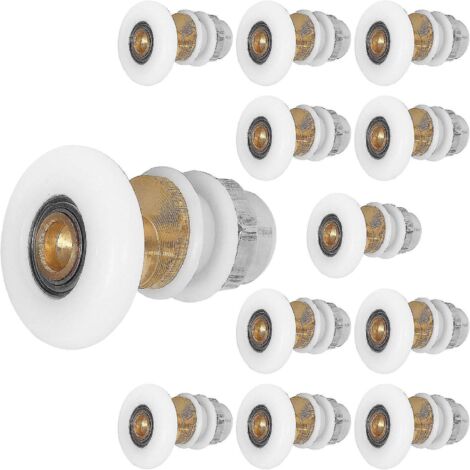Lot de 12 roulettes de 25 mm pour portes de douche coulissantes, poulies excentriques pour portes de cabine de douche, rails de rechange pour portes en verre