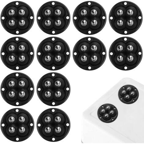 Lot de 12 roulettes pour meubles en acier inoxydable, roulettes pour meubles auto-adhésives, petites roulettes plates rotatives à 360 degrés