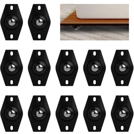 Lot de 12 roulettes pour Petits Meubles, roulettes à Billes Universelles 360 Degrés, Auto-Adhésives en ABS, Charge Maximale 15 kg, Noires, pour Meubles et Applications Industrielles
