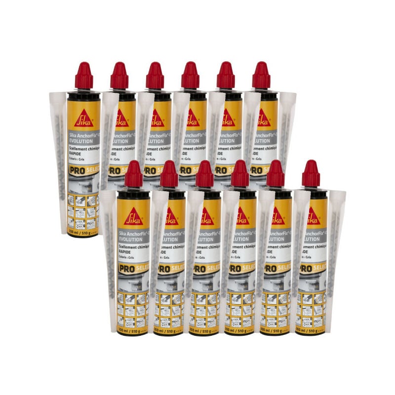 Sika - Lot de 12 résines de scellement chimique rapide Anchorfix-1 Evolution - Gris - 300ml