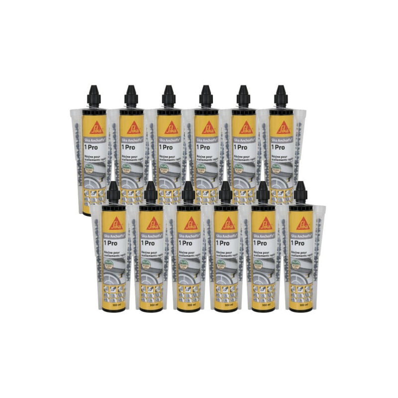 Lot de 12 résines de scellement chimique rapide SIKA Anchorfix-1 Evolution - Gris - 300ml