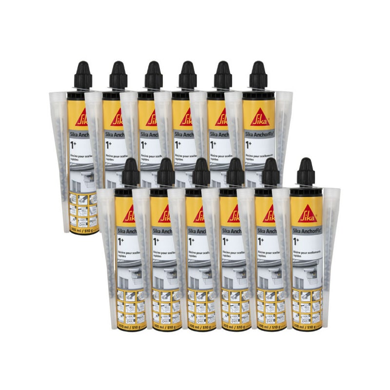 Sika - Lot de 12 résines de scellement chimique rapide Anchorfix-1 Plus - Ton pierre - 300ml