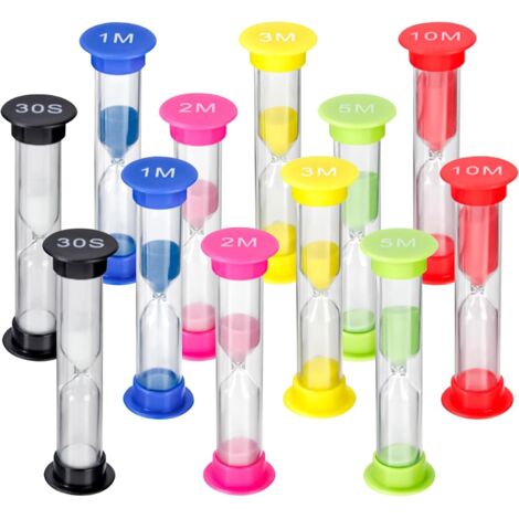 Lot de 12 sabliers colorés pour enfants - 0,5/1/2/3/5/10 minutes - Sablier pour enfants - Sabliers pour l'école, le bureau, la cuisine, les jeux, le contrôle du temps