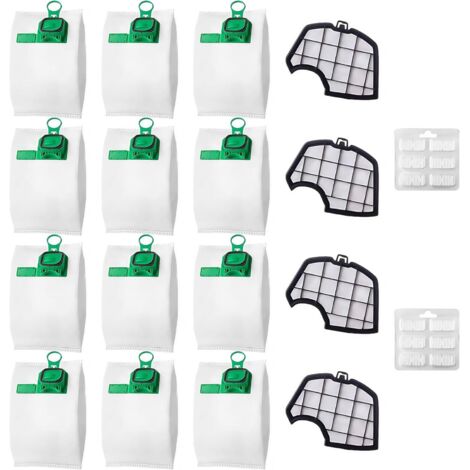 Lot de 12 Sacs Aspirateur,4 Filtres Micro-Polaire,Compatibles Vorwerk Kobold VK140 VK150
