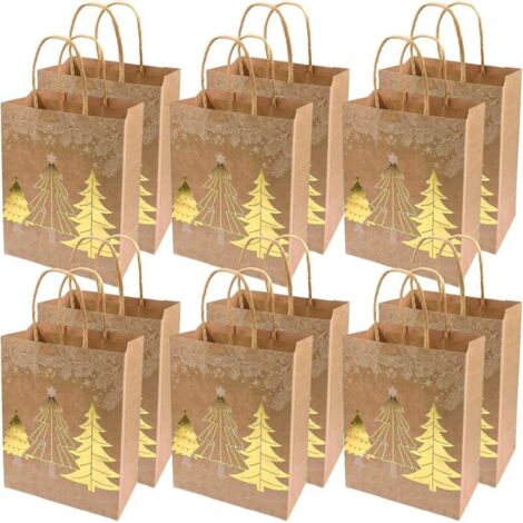 Lot de 12 sacs cadeaux en papier de Noël avec poignées - Sacs cadeaux de Noël pour le Nouvel An - Accessoires de fête - Sapin de Noël