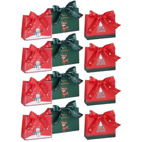Lot de 12 sacs cadeaux en papier de Noël, pour emballage et offrande, festifs et élégants. (89 caractères)
