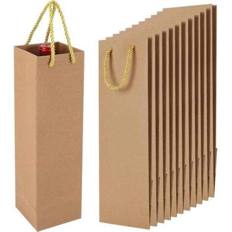 10 Sacs Cadeaux Pour Bouteilles De Vin Rouge - Pochette Papier Kraft Portable Avec Poignée - Mariage, Anniversaire, Noël