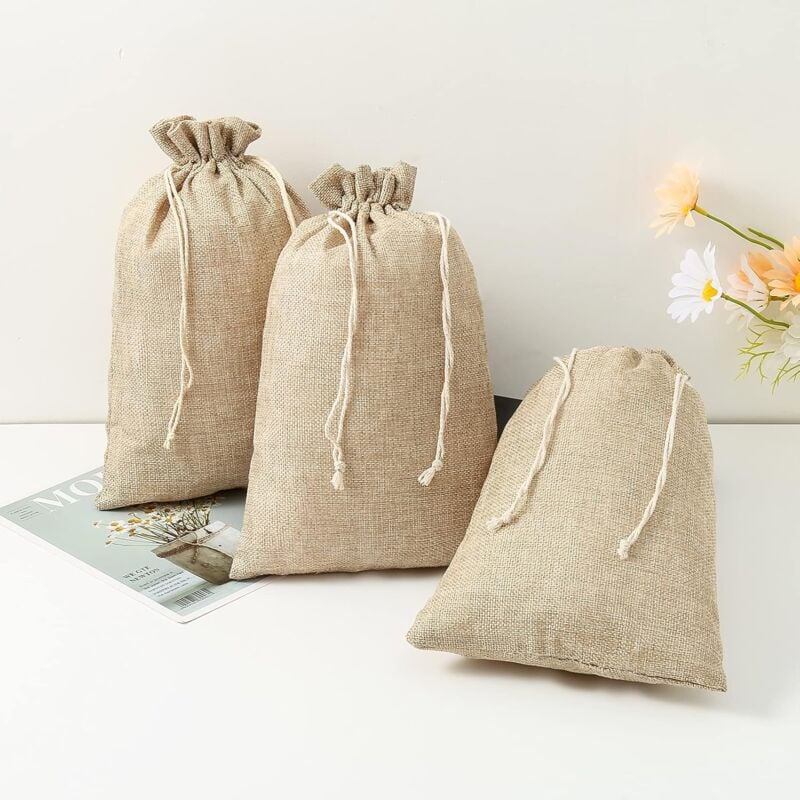 Lot de 12 sacs en jute, sacs en tissu, sacs cadeaux, sacs pour calendrier de l'Avent (marron)