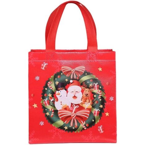 Lot de 12 sacs fourre-tout de Noël non tissés avec poignées, sacs de courses réutilisables pour friandises de vacances et cadeaux de fête, 22 x 23 x 11 cm