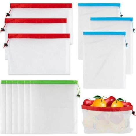 Lot de 12 sacs réutilisables en maille pour fruits et légumes avec cordon de serrage, pour conserver la fraîcheur des fruits et légumes au réfrigérateur, des jouets et des courses