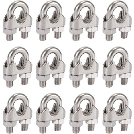 Lot de 12 serre câbles en acier inoxydable 304 de M5, avec clips duplex pour corde à linge, auvent et fixation