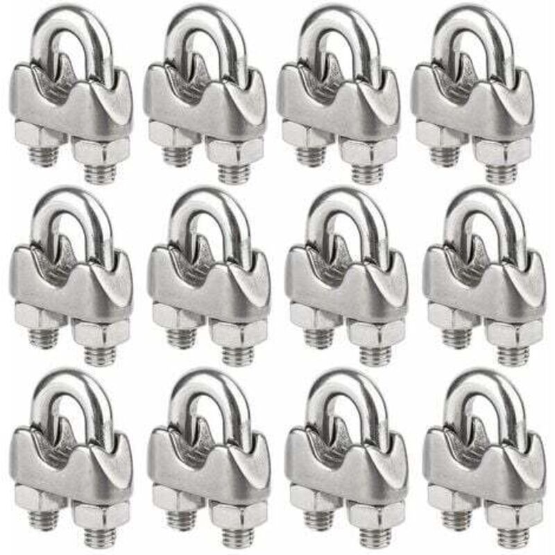 Lot de 12 Serre-câbles étrie Acier Inoxydable pour Câble Métallique de 5mm Diamètre(M5) Trimec