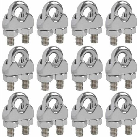 Lot de 12 serre-câbles M4 à boulon en U pour câbles en acier inoxydable 304 de 4 mm de diamètre.