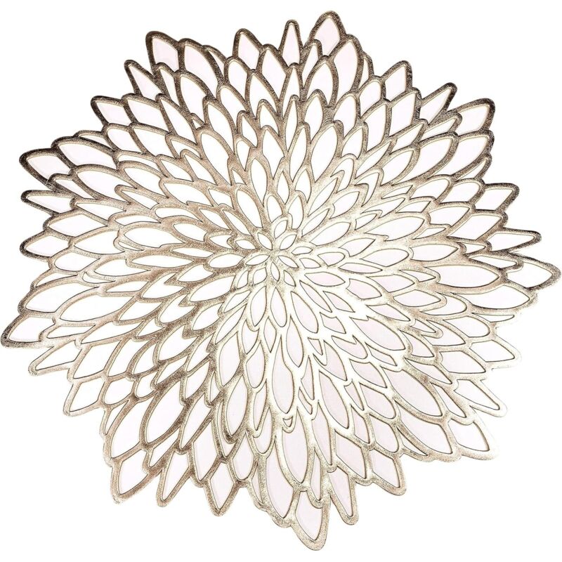 Lot de 12 sets table ronds fleur vinyle métallisé Ø38 cm, dorés, déco Halloween/Noël/mariages/fêtes fin d’année