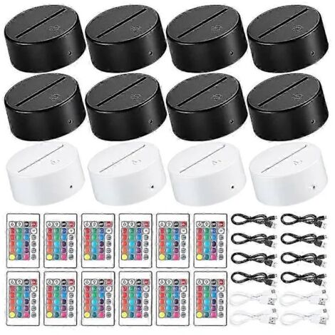 Lot de 12 socles de lampes LED 3D de nuit, 16 couleurs, avec télécommande pour acrylique