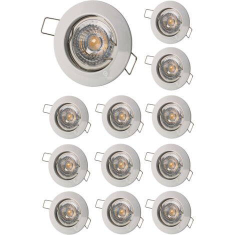 Lot de 12 Spot encastrable fixe led blanc avec ampoule gu10 7w 38° blanc chaud