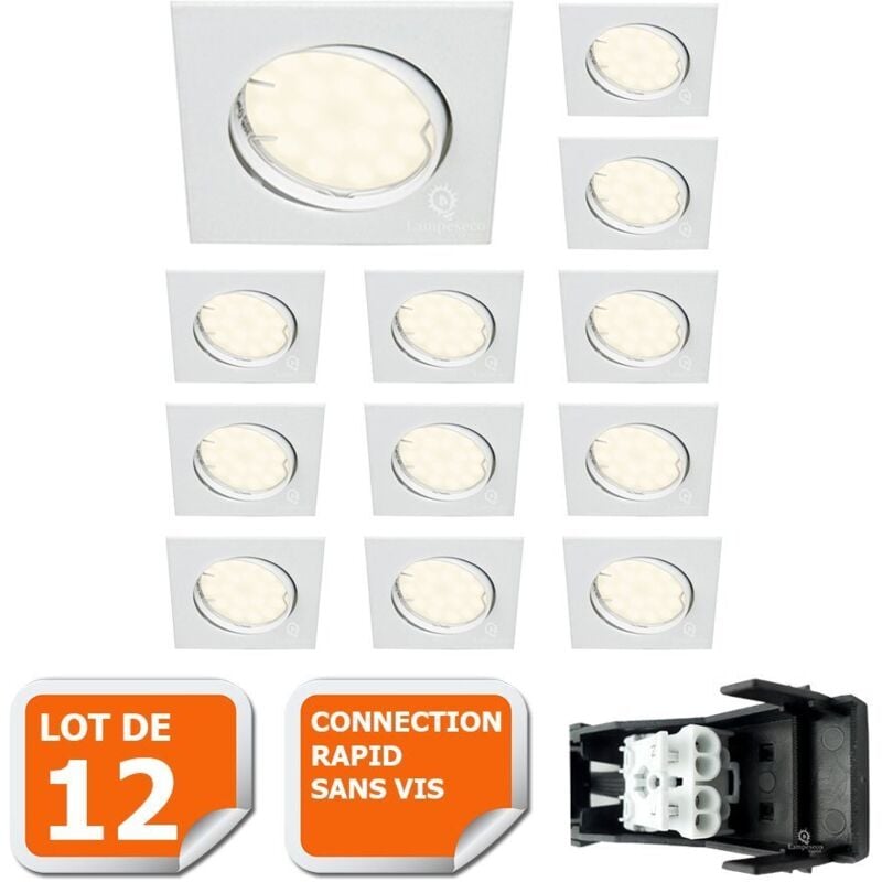Lampesecoenergie - Lot de 12 spot encastrable orientable carré led smd gu10 230v blanc rendu environ 50w halogène