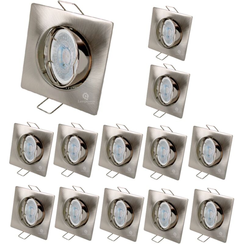 Lampesecoenergie - Lot de 12 Spot led carré 230v alu brossé 38° led blanc chaud