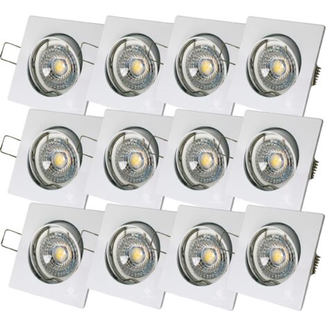 Lot de 12 Spot led carré blanc 230v 38° blanc chaud