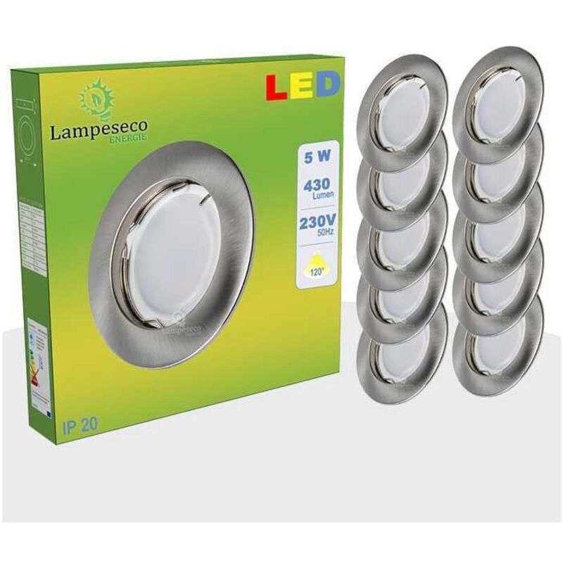 Lot de 12 Spot Led Encastrable Complete Alu Brossé Lumière Blanc Neutre 5W eq.50W ref.787