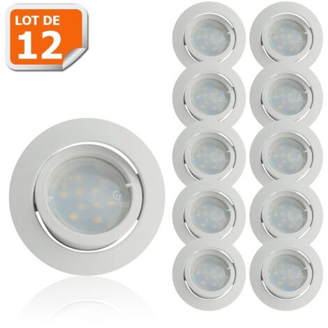 Lot de 12 Spot Led Encastrable Complete Blanc Orientable lumière Blanc Neutre eq. 50W ref.888
