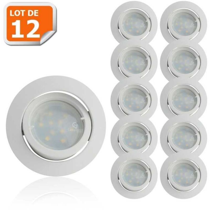 Lot de 12 Spot Led Encastrable Complete Blanc Orientable lumière Blanc Chaud eq. 50W ref.193