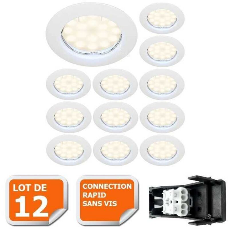 Lot de 12 Spot Led Encastrable complete ronde fixe eq. 50w blanc neutre