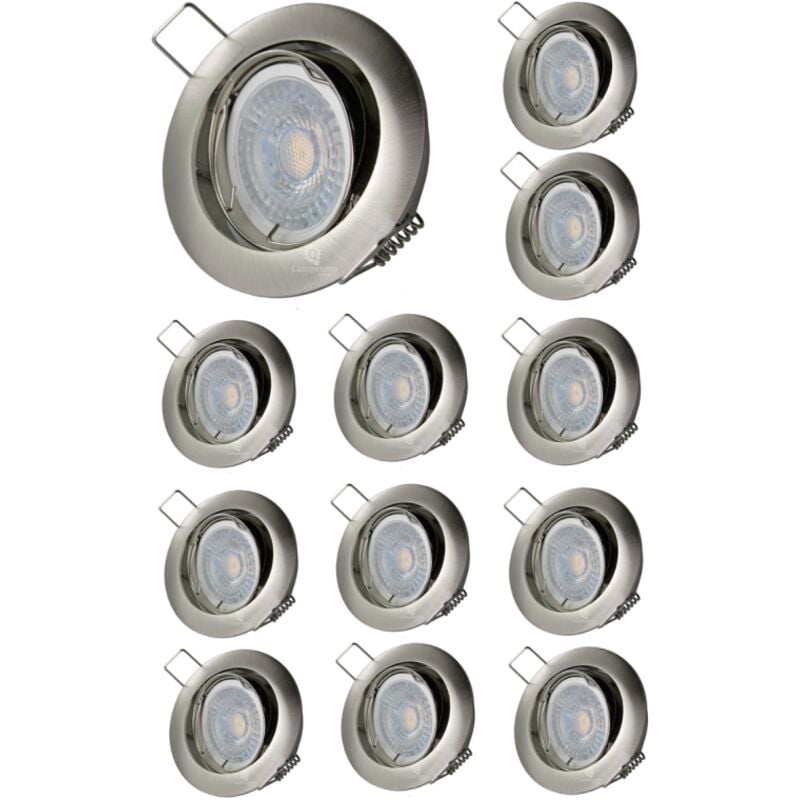 Lampesecoenergie - Lot de 12 Spot led orientable alu brossé 230v 7w 38° blanc chaud