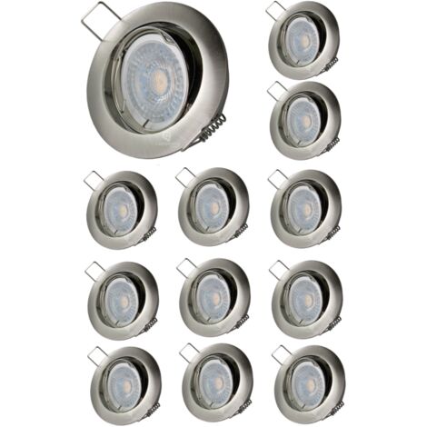 Lot de 12 Spot led orientable alu brossé 230v 7w 38° blanc chaud