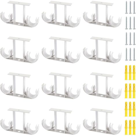 Lot de 12 - Support de tringle à rideau - Alliage d'aluminium - Montage au plafond pour double tringle 23-26 mm - Salon chambre salle de bain - Blanc - 23x26 cm