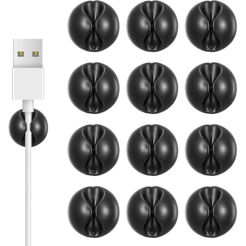 Lot de 12 supports de câbles, clips de câbles, supports de câbles de charge auto-adhésifs pour bureau, guides-câbles, organisateurs de câbles pour