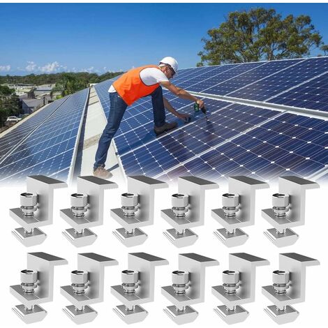 Lot de 12 supports de panneau solaire, borne d'extrémité solaire, largeur réglable, support photovoltaïque, supports solaires pour panneau Z, fixation panneau solaire pour panneau solaire (35 mm),lada