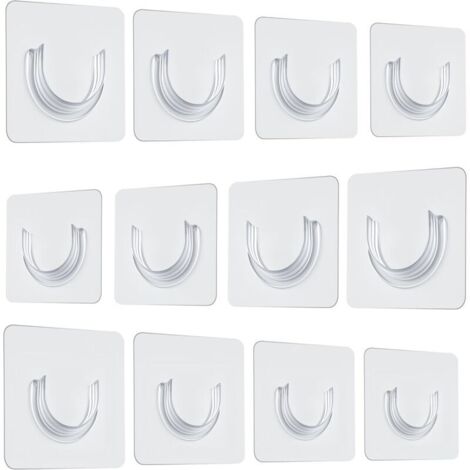 Lot de 12 supports de tringle à rideau de douche adhésifs sans perçage, support mural pour placard, cuisine, salle de bain