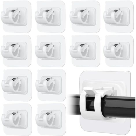 Lot de 12 Supports pour tringle à rideau Adhésifs 360°, Fixations murales sans percussion, Accessoires pour décoration intérieure Maison & Salle de bain