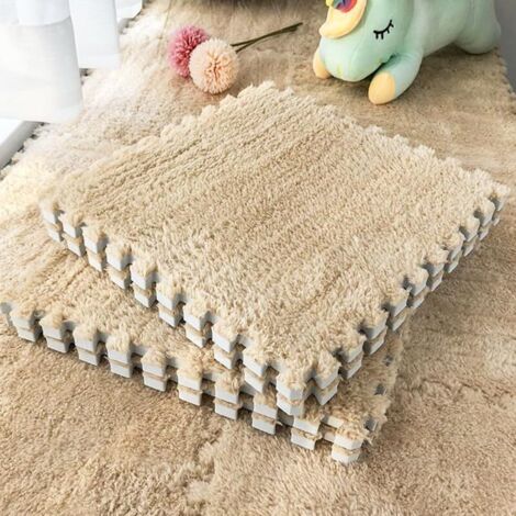 Lot de 12 Tapis Puzzle en Mousse Peluche 30 x 30 cm – Dalles de Sol Emboîtables Douces pour Salon, Chambre ou Aire de Jeux Abricot