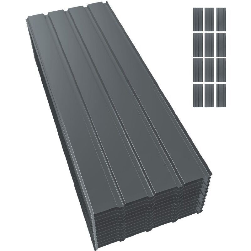 Panneau et lame de bardage lot de 12 plaques de toit tôle bac acier abri de jardin toiture en métal galvanisé 12x1150x 450mm=6m² 0.3 mm Gris Mondeer