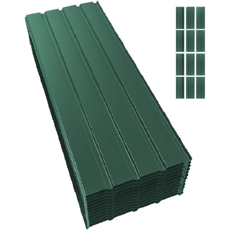 Panneau et lame de bardage lot de 12 plaques de toit tôle bac acier abri de jardin toiture en métal galvanisé 12x1150x 450mm=6m² 0.3 mm Vert Mondeer