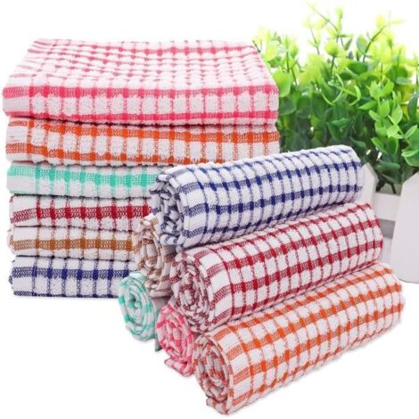 Lot de 12 torchons de cuisine - Chiffon de nettoyage - 64 cm x 42 cm - 6 couleurs