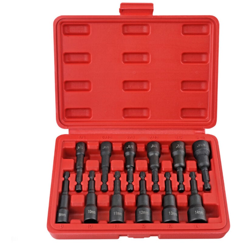 Lot de 12 tournevis à écrou magnétiques, kit principal de forets à percussion en acier au chrome-vanadium, taille SAE et métrique, changement rapide