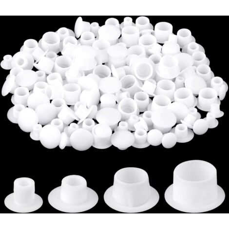 Lot de 120 cache-vis en plastique - 4 tailles différentes - Pour trous de clous, trous de vis, trous de séparation dans les armoires, les supports, les étagères (blanc)