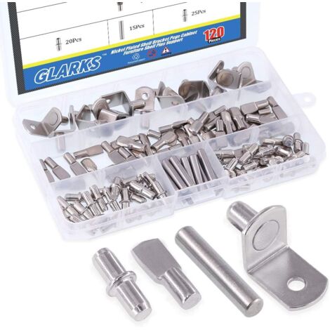 Lot de 120 Chevilles Pour Étagère, Acier Inoxydable, Nickelé, Diamètre 5mm Et 6mm, Pour Armoire Et Bibliothèque