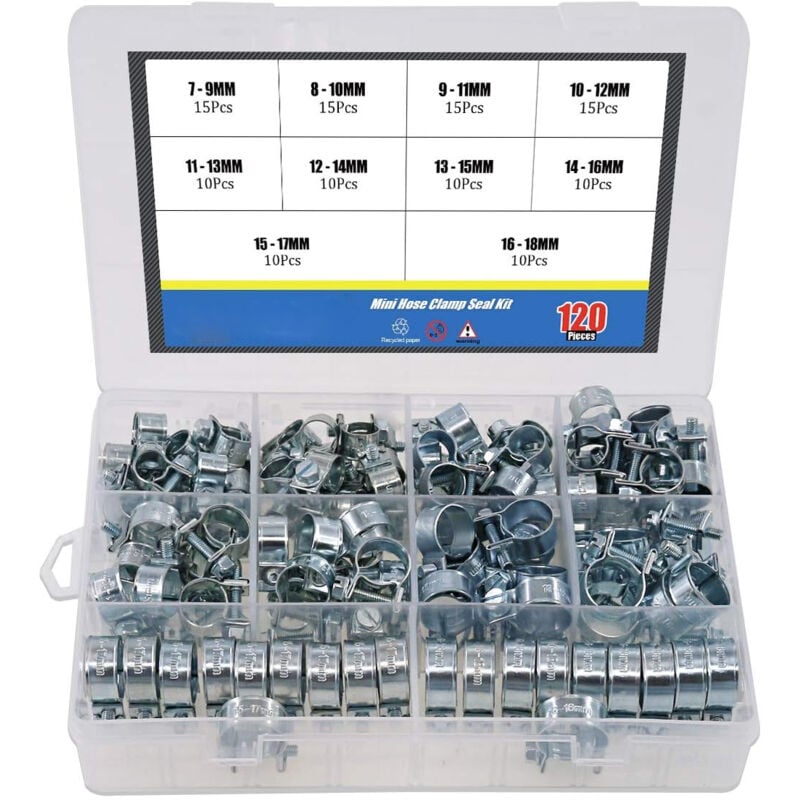 Lot de 120 mini colliers de serrage pour tuyau diesel et essence 10 tailles