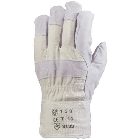 Lot de 120 paires de gants Manutention docker croûte vachette supérieure blanc Taille 10