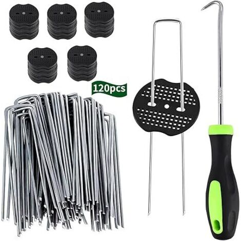 Lot de 120 Piquets de Fixation pour Jardin,150x40mm Ø 2.5mm Piquets de Fixation en Acier Galvanisé Forme de U pour Toiles de Paillages, Grillage et Filets