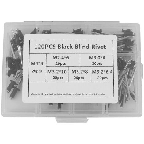Lot de 120 rivets aveugles en aluminium noir M2.4 M3.0 M3.2