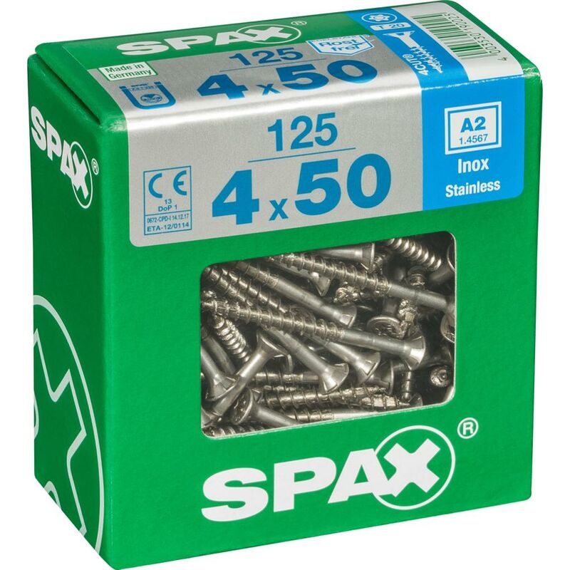 Lot de 125 vis inox tête fraisée torx Diam.4 mm x L.50 mm - Spax